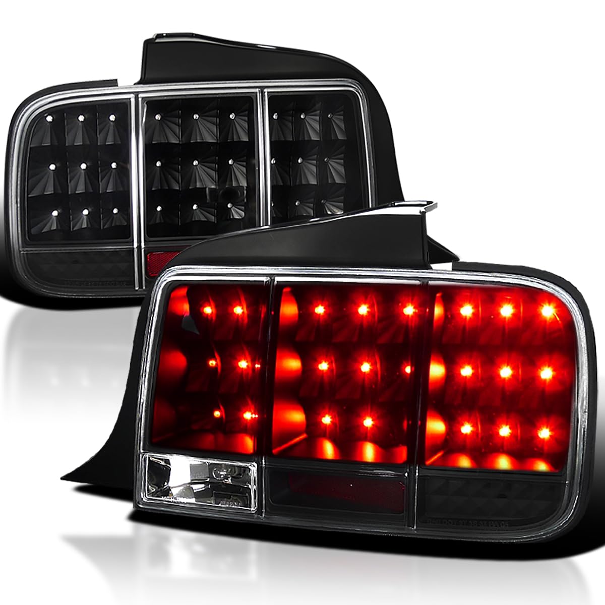 Spec-D Tuning Black Housing Clear Lens Sequential LED Tail Lights for 2005-2009 Ford Mustang - Left & Right Pair Assembly - Enhanced Visibility & Style for Night Driving & Car Shows