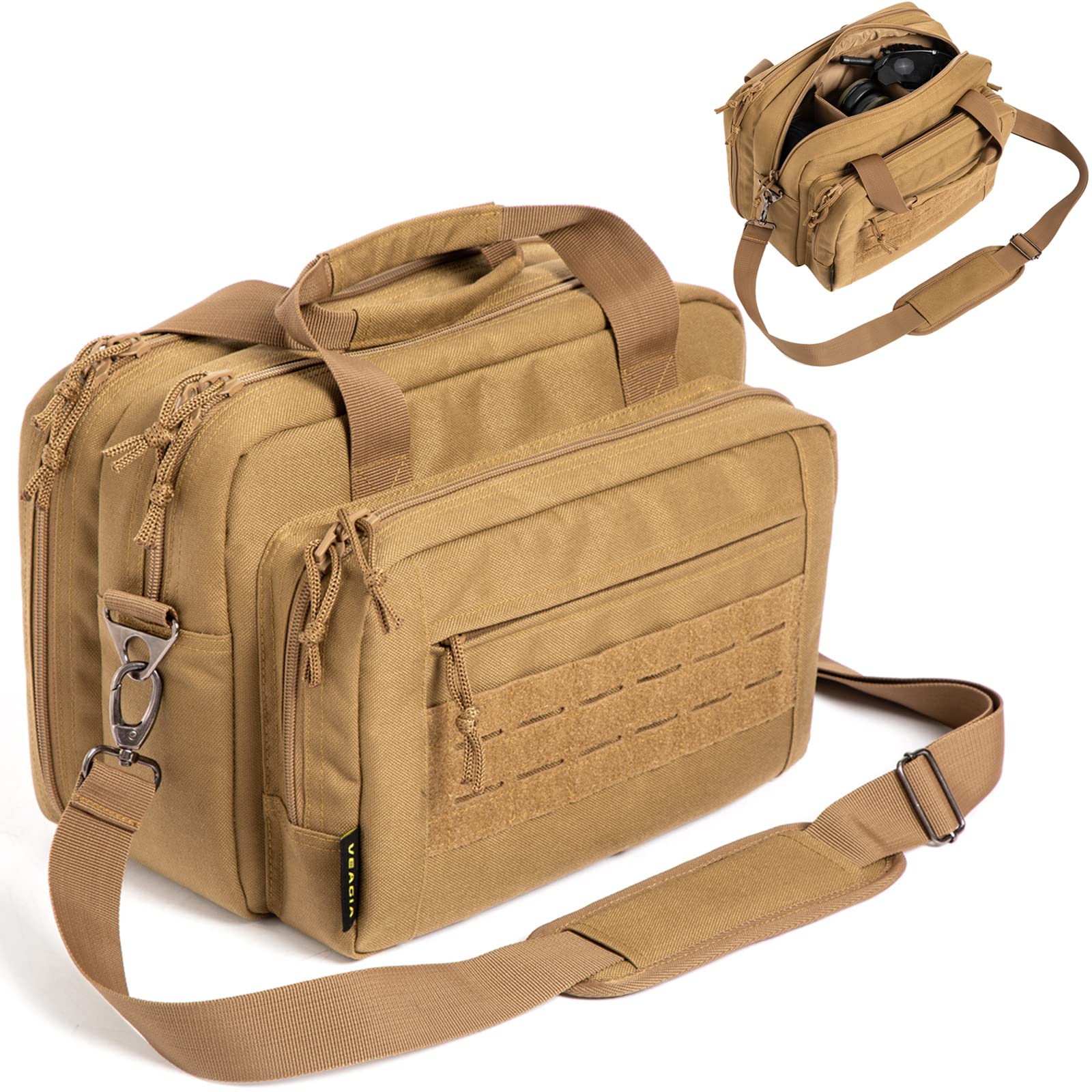 VEAGIA Lockable Double Layer Pistol Range Bag - Explosion Proof Zipper, Soft Carrying Case for Pistols & Magazines - Perfect for Shooting Range, Gun Training & Firearm Storage