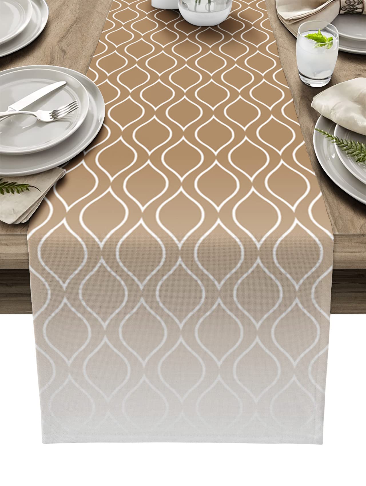 90-Inch Brown Moroccan Table Runner - Modern Ombre Plaid Burlap & Cotton Tablecloth for Kitchen, Dining, Wedding, Coffee Tables | Home Decor & Party Essentials
