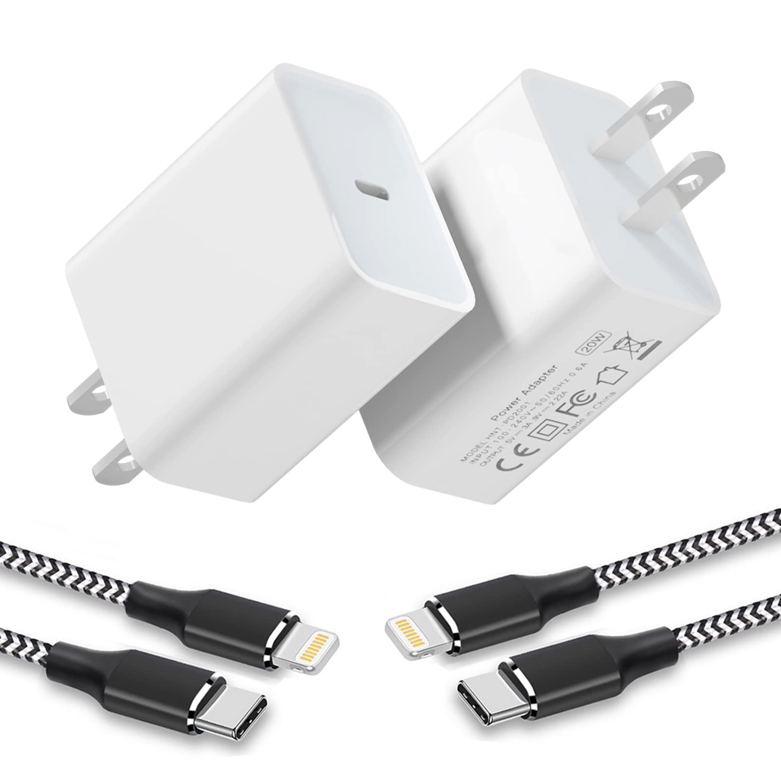 Apple MFi Certified 20W Fast Charger Block & 6FT Charging Cable (2-Pack) - Type C USB-C Power Adapter for iPhone 14/13/12/11 Pro Max/XS/XR/8/8 Plus - Quick Charge for Home, Office & Travel