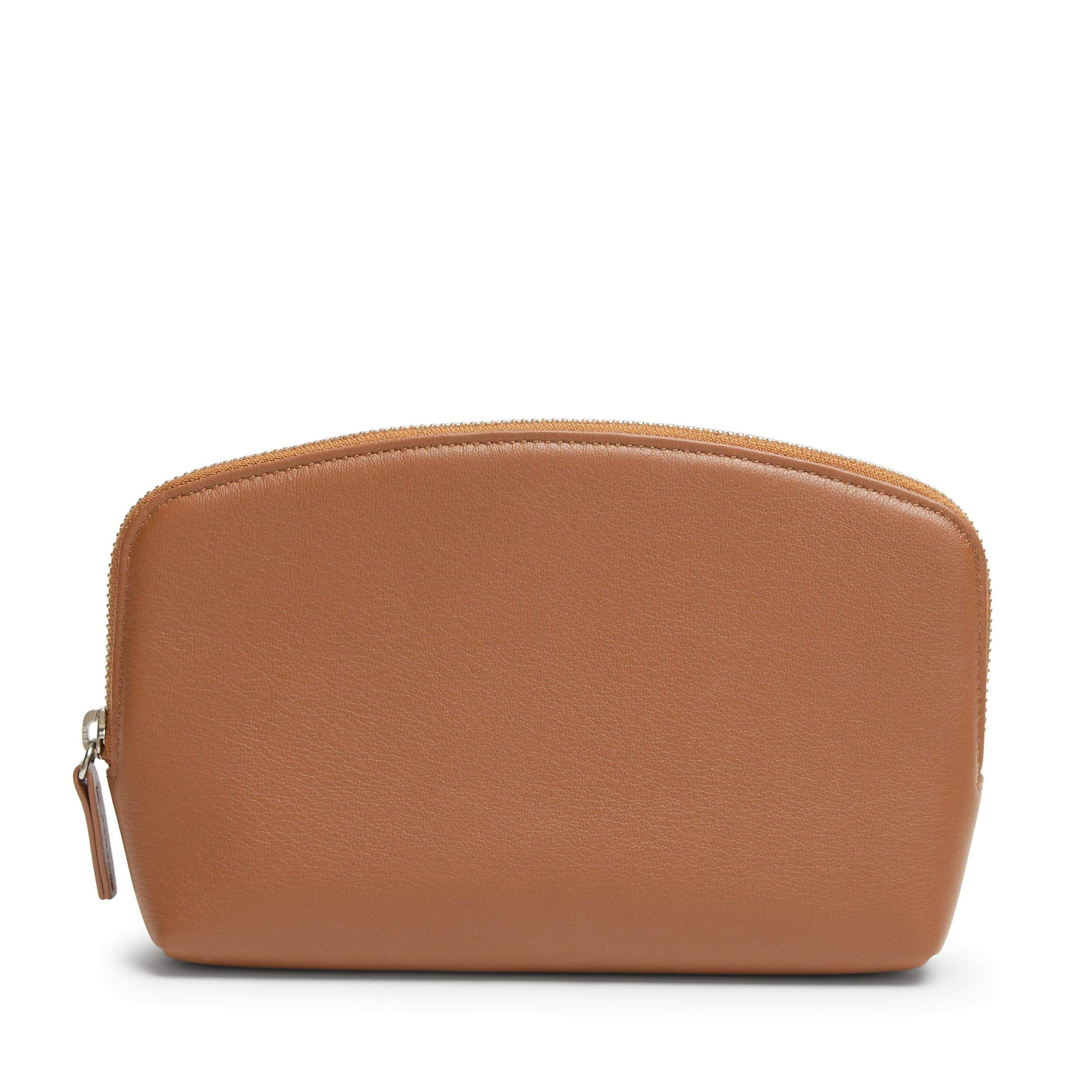 Leatherology Cognac Medium Makeup Pouch - Premium Leather Cosmetic Bag Organizer for Women | Travel, Daily Essentials & Gift Idea