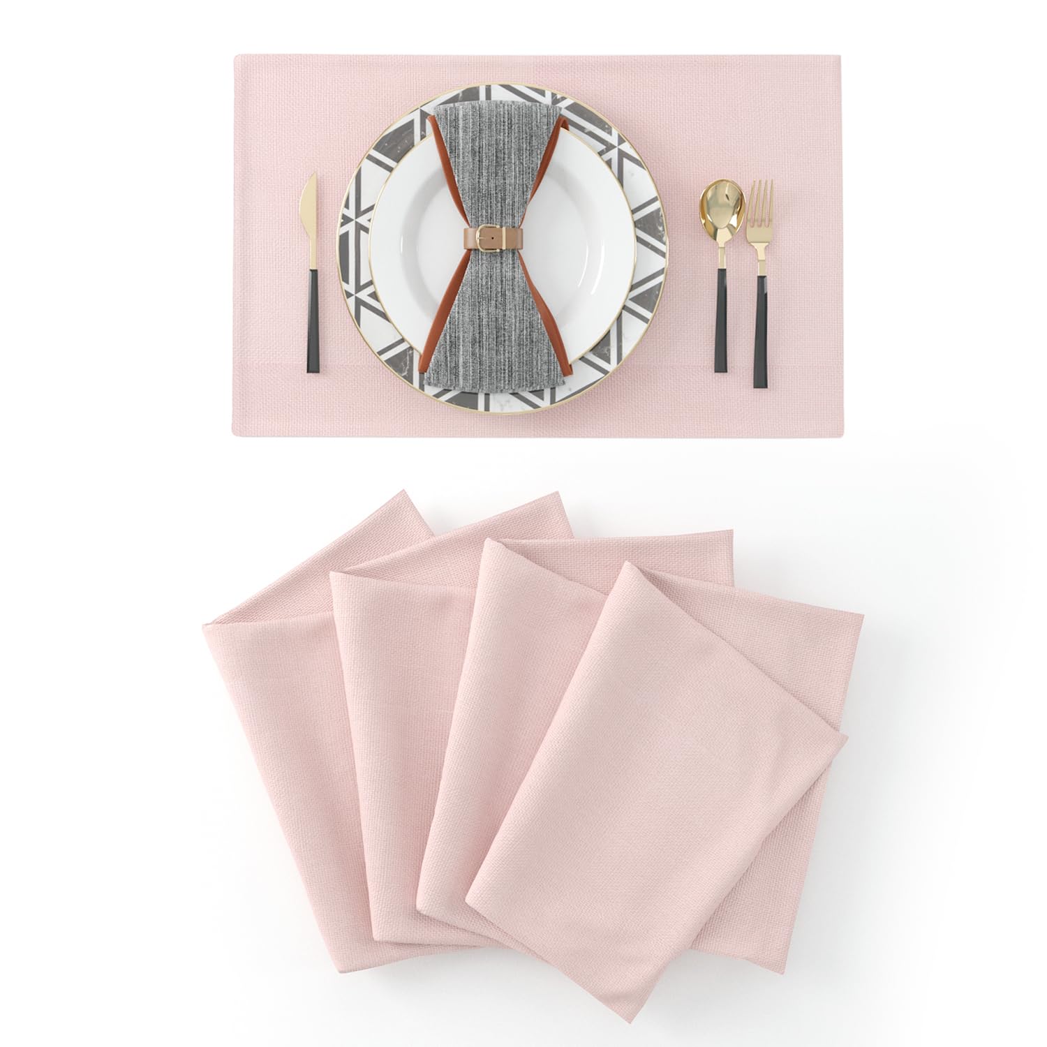4-Pack Soft Linen Handmade Placemats - Heat Resistant 12x18 Inch Dining Table Mats for Kitchen & Home Decor (Baby Pink) - Perfect for Dinner Parties, Daily Meals & Stylish Table Setting