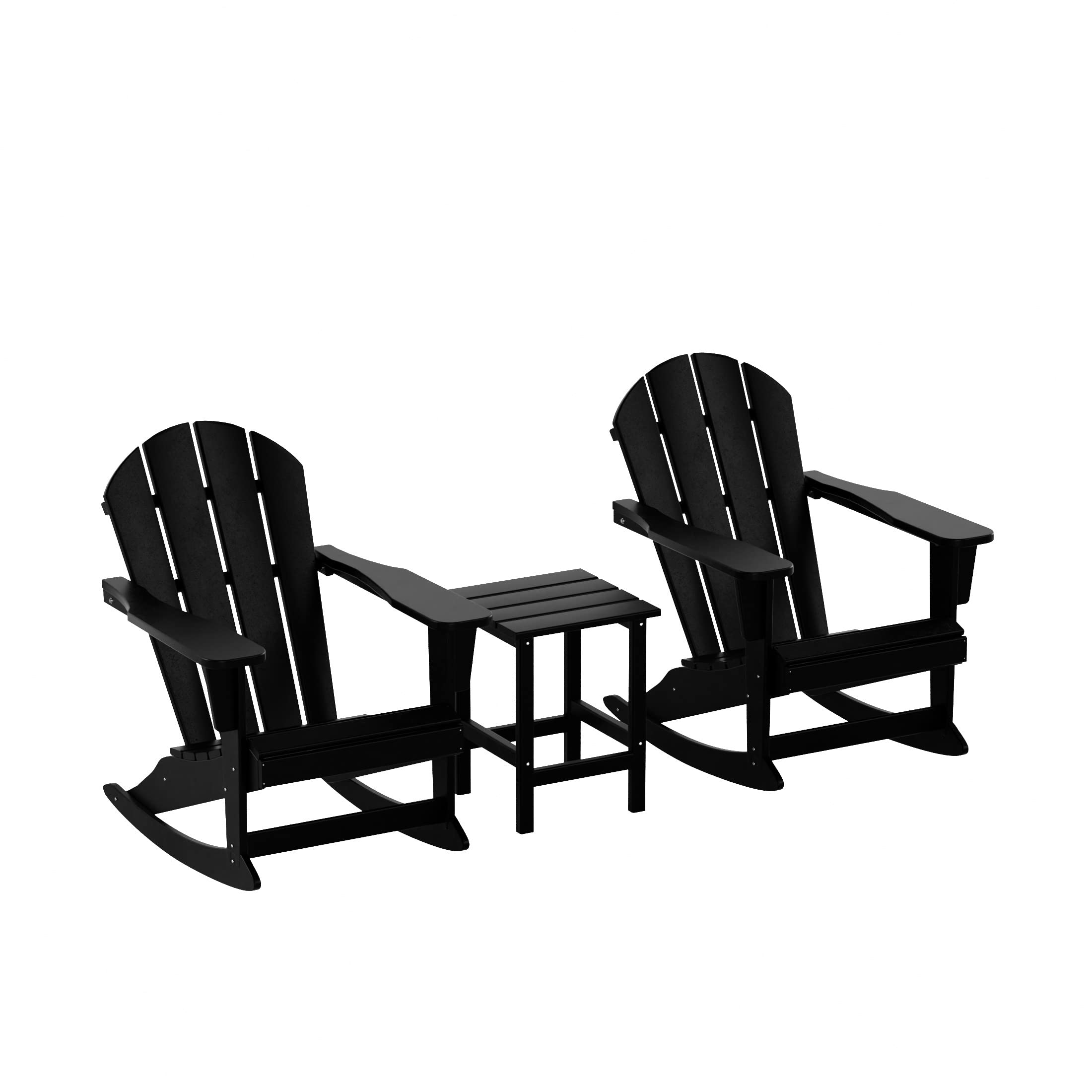WO Home Furniture 3-Piece Patio Rocking Chair Set - Classic Outdoor Adirondack Rocker Chairs with Matching Table (Black) - Perfect for Backyard, Garden, Porch & Poolside Relaxation