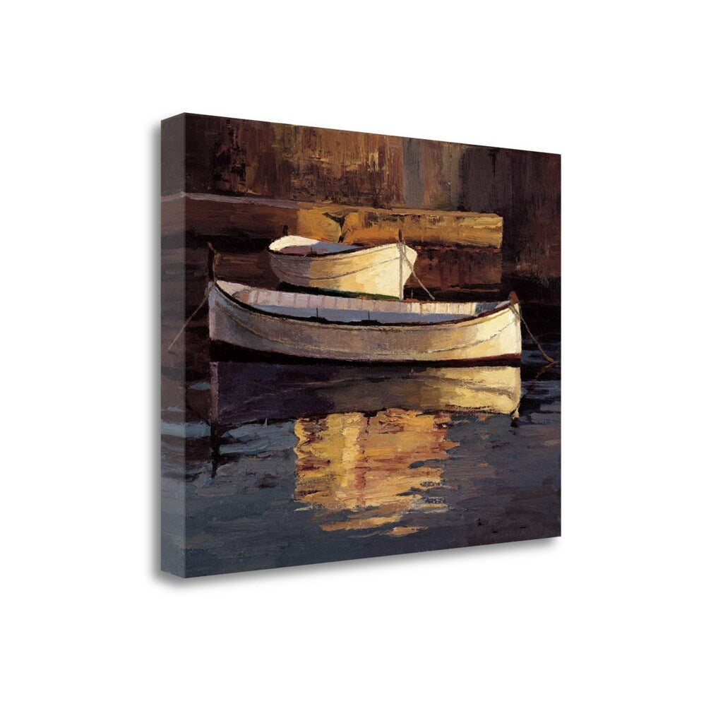 Barcas Al Atardecer By Poch Romeu - Premium Giclee Art Print on Gallery Wrapped Canvas - Handcrafted Wall Decor for Living Room, Bedroom & Office - Ready to Hang Sunset Boat Painting