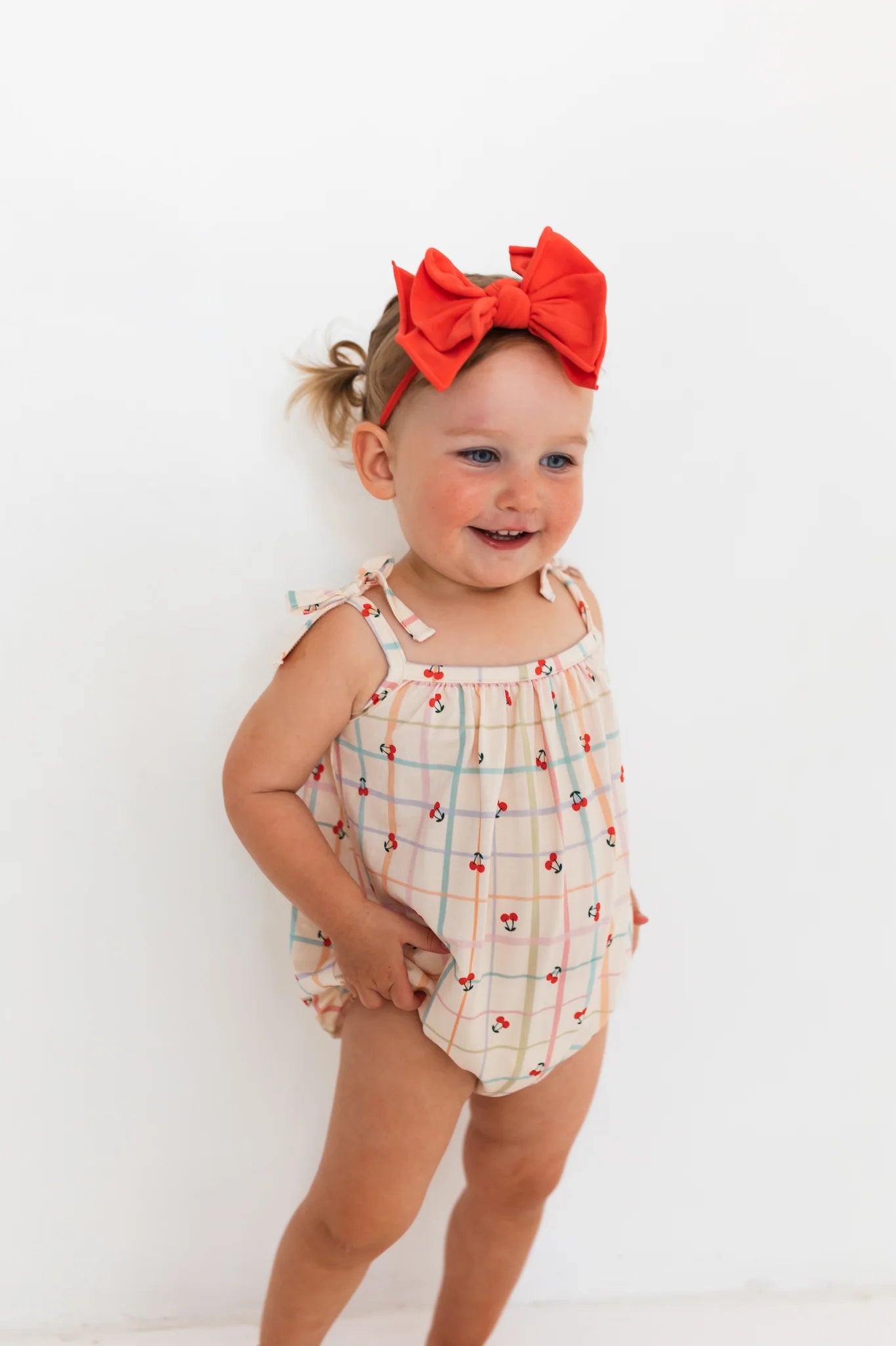 Cherry Grid Bubble Romper - Stylish Baby Jumpsuit for Girls & Boys | Soft & Comfortable Outfit for Playdates, Parties & Everyday Wear