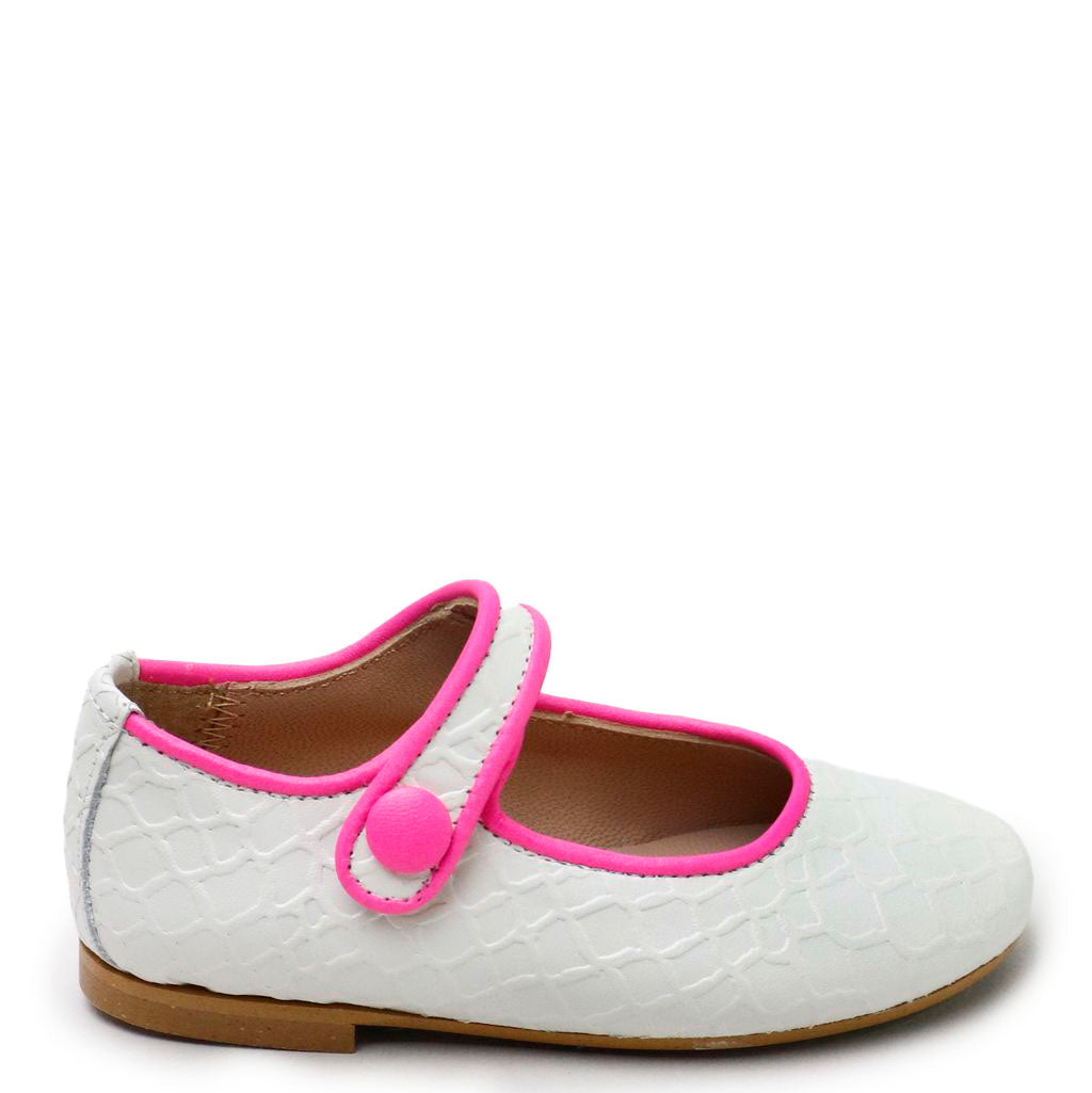 Bone White Snake & Pink Mary Jane Shoes for Women - Stylish Comfortable Flats for Casual Wear, Work, and Special Occasions