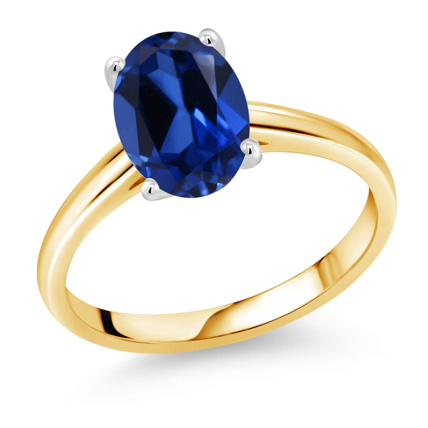 1.60 Ct Blue Lab-Created Sapphire 10K Yellow Gold Ring with White Gold Prongs | Elegant Gemstone Jewelry for Women | Perfect for Engagement, Wedding & Anniversary Gifts