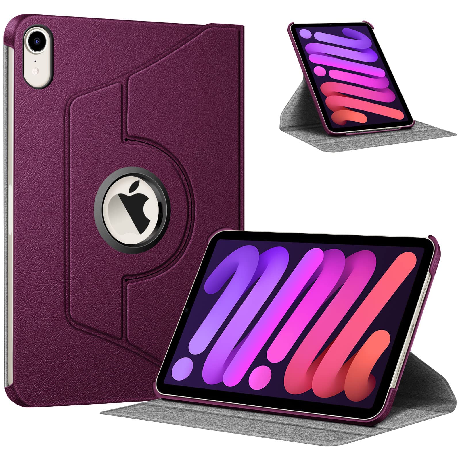 Fintie 360° Rotating Stand Case for iPad Mini 7 (2024) & iPad Mini 6 - Slim Protective Cover with Auto Wake/Sleep | Purple | Perfect for Work, Travel & Home Entertainment