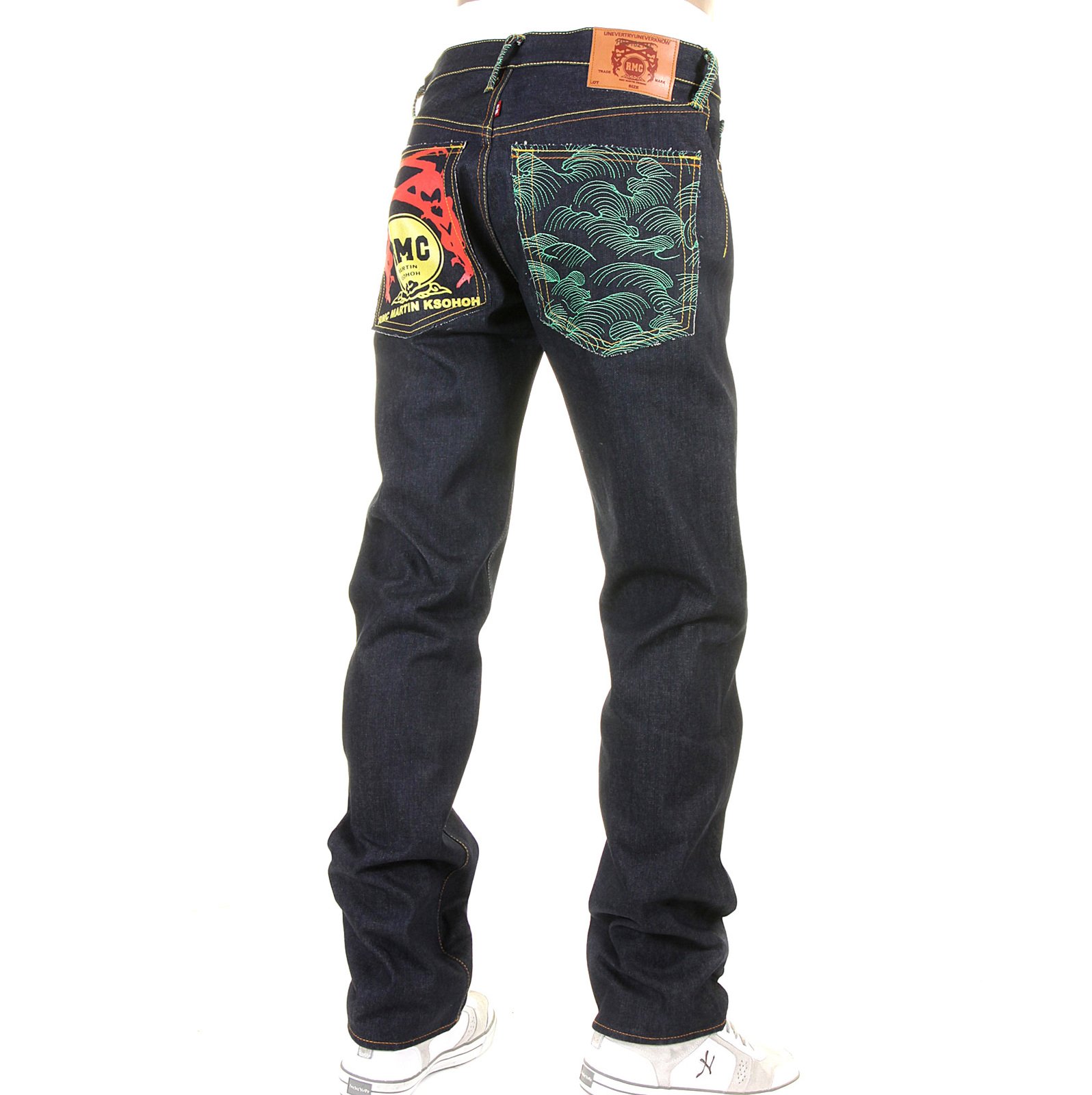 RMC Martin Ksohoh Slim Fit Jeans for Men - Trendy Tsunami Wave & Painted Logo Design (Style: REDM1715) | Perfect for Casual Wear, Street Style & Night Out