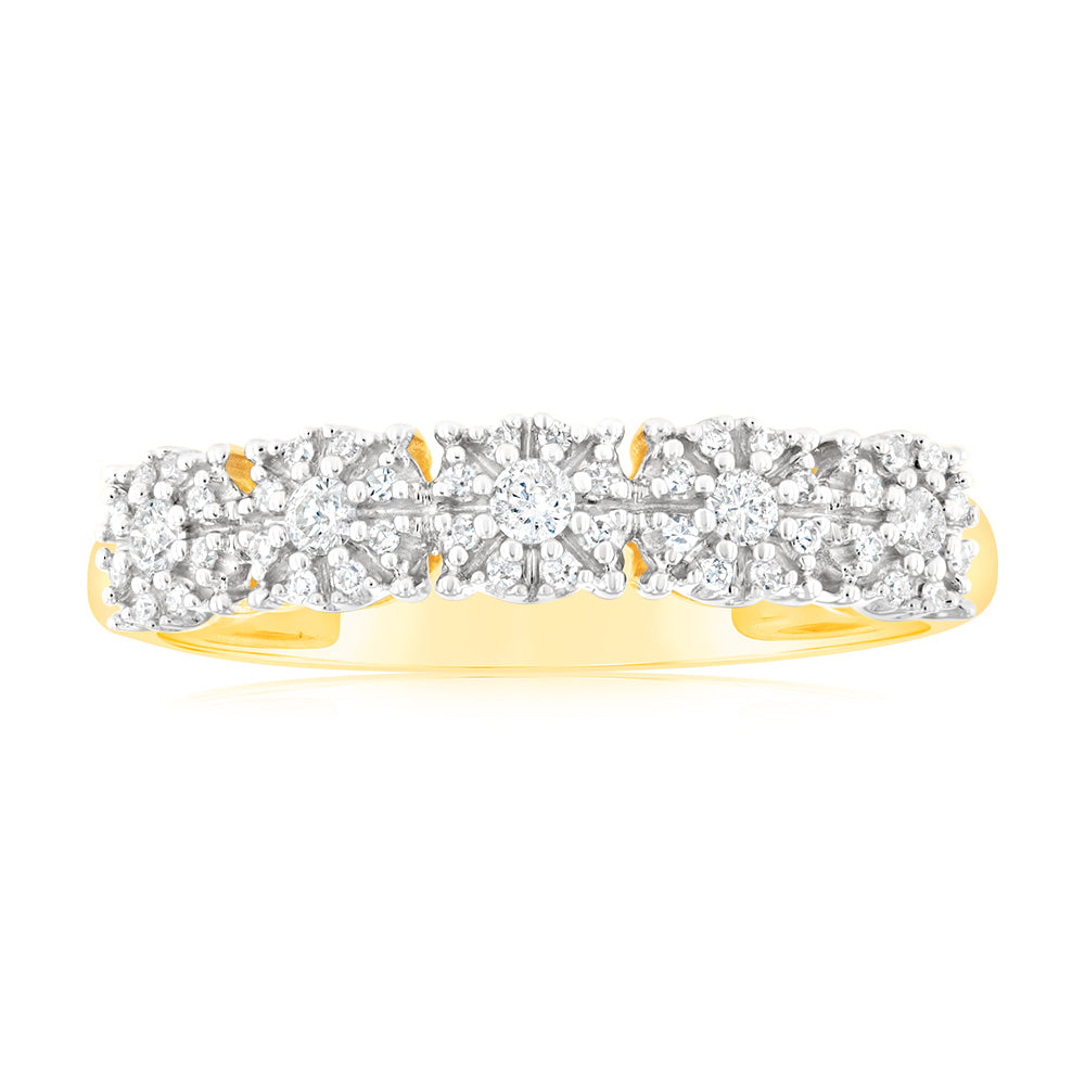 9ct Yellow Gold 1/6 Carat Diamond Ring with 45 Brilliant Cut Diamonds - Elegant Wedding Band, Anniversary Gift for Her, Perfect for Engagement & Special Occasions