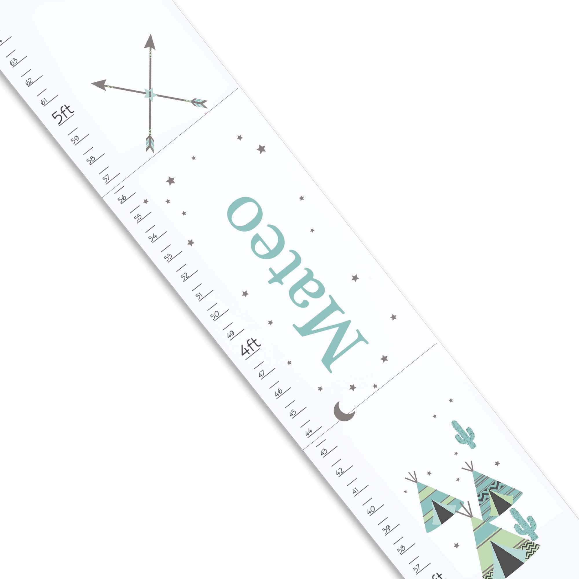 Personalized White Growth Chart for Kids - Teepee Aqua Mint 2 Height Measuring Ruler - Perfect for Nursery, Bedroom & Playroom Decor - Track Your Child's Growth Milestones
