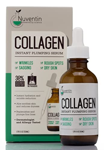 Nuventin Collagen Face Serum - Anti Aging Skin Care Moisturizer for Skin Tightening, Brightening & Hydrating | Collagen Peptide Booster to Smooth & Plump Dry Skin | 1.75 Fl Oz | Perfect for Night Routine & Daily Hydration