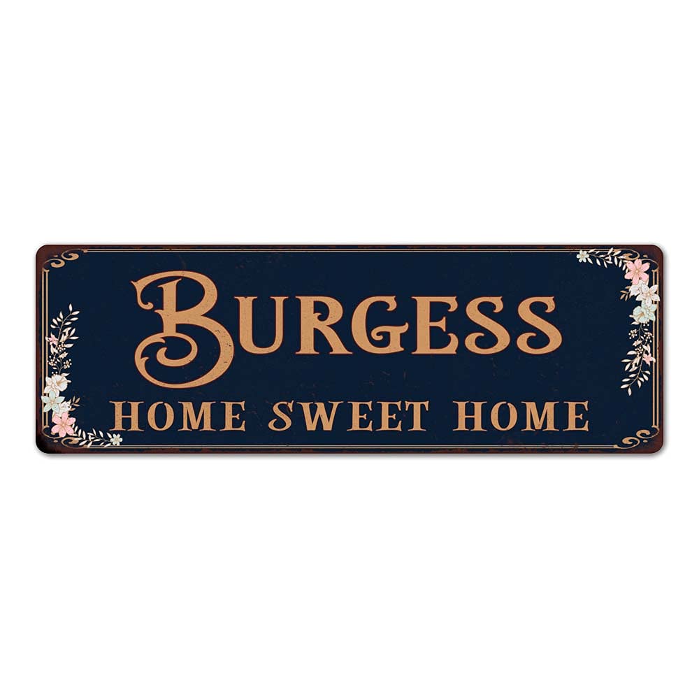 Personalized Victorian 'Home Sweet Home' Metal Wall Sign - 8x24 Inch Matte Finish Tin Plaque with Custom Name, Family Gift Idea for Rustic & Steampunk Home Decor - Perfect for Living Room, Bedroom or Entryway
