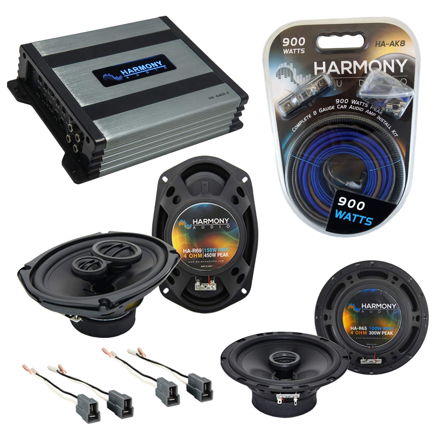Harmony Audio HA-A400.4 Amp Bundle with HA-R65 & HA-R69 Speakers - OEM Replacement for Mitsubishi Eclipse 95-05 - Perfect for Car Audio Upgrades & Enhanced Sound Quality