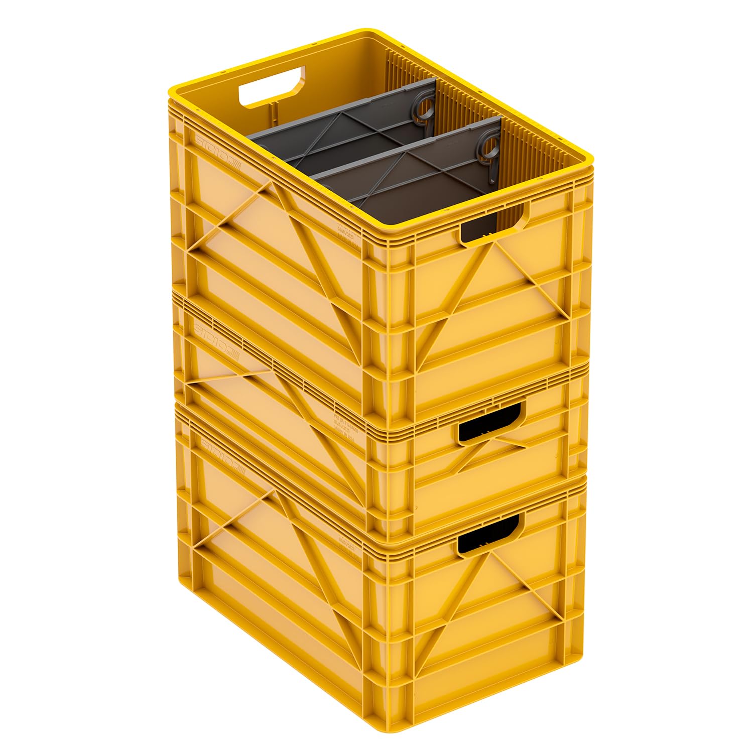 Heavy Duty Stackable Storage Bins - 2 Full-Size & 1 Half-Size Plastic Organizer with Dividers - Durable Totes for Home Office Garage Organization - Perfect for Closet Shelving, Toy Storage & Outdoor Equipment