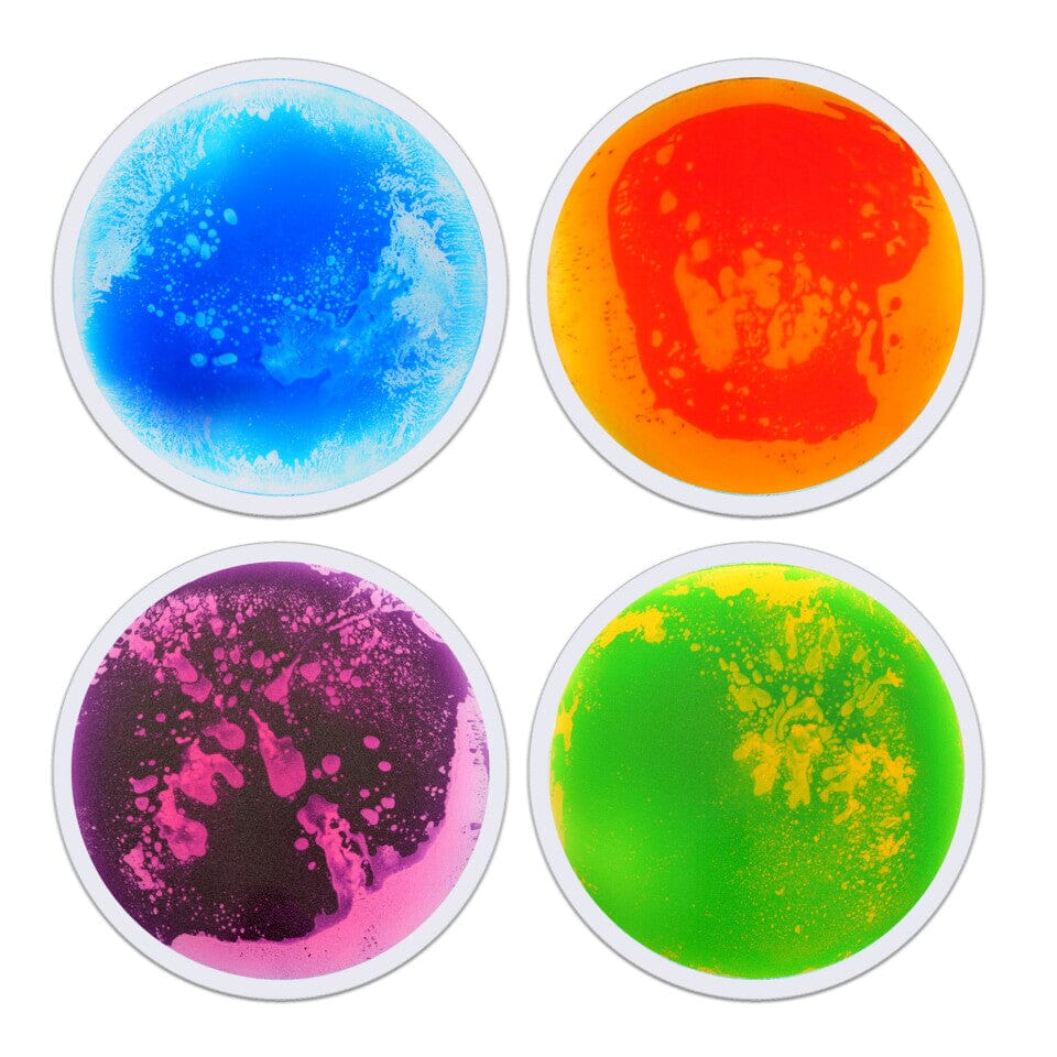 Large Circle Liquid Floor Tiles Set of 4 - Non-Slip Sensory Play Mats for Kids, Interactive Water Tiles for Indoor/Outdoor Use in Playrooms, Backyards & Pool Areas