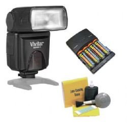 Panasonic DMW-FL360 Alternative - TTL Bounce Flash with Zoom & Swivel Head + High-Power AC Rapid Charger & 4AA 2900mAh Batteries + 5-Piece Cleaning Kit - Perfect for Professional Photography, Studio Lighting & On-Location Shoots