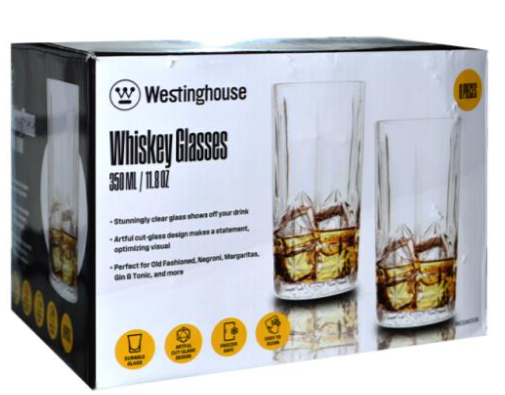 Westinghouse HiBall Glass Set - 6 Pack 11.8oz Clear Drinking Glasses for Cocktails, Iced Coffee & Smoothies - Perfect for Home Bar, Parties & Restaurants