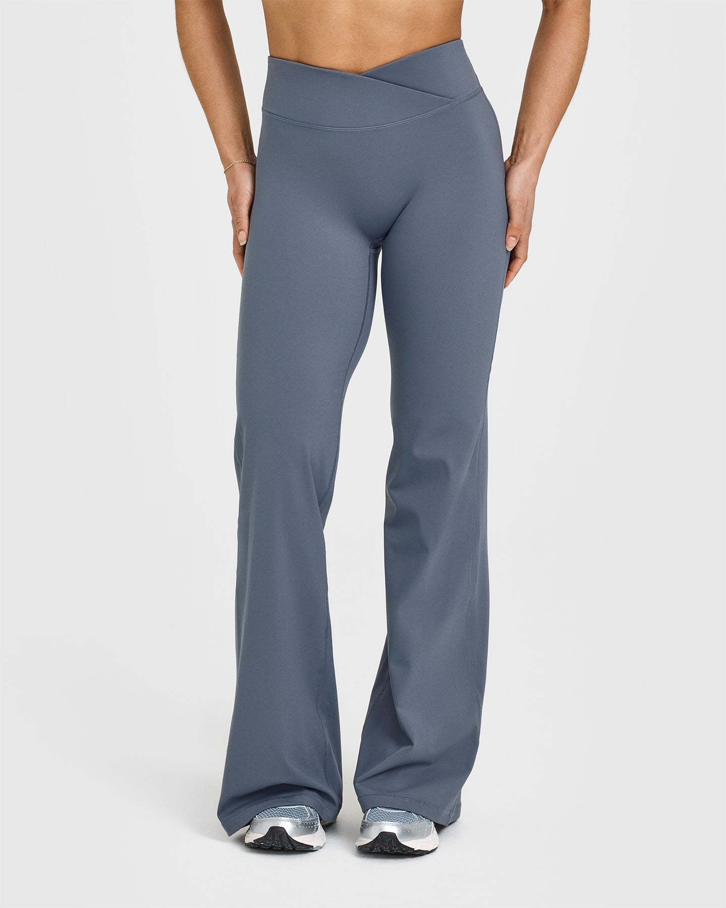 Granite Blue High Waist Flared Pants for Women - Stretchy Comfort Fit & Tummy Control - Perfect for Casual Wear, Office & Date Nights
