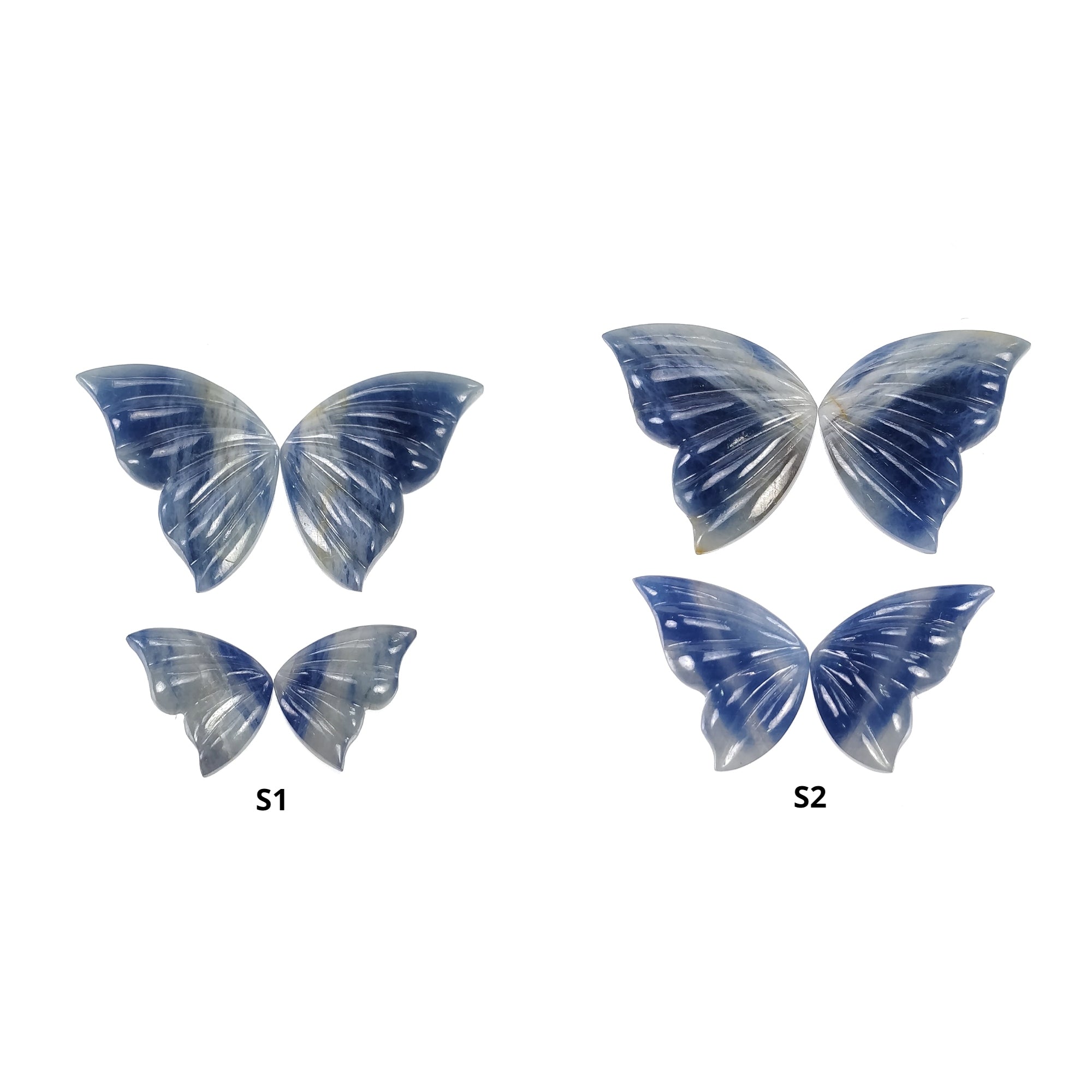 Natural Untreated Bi-Color Sapphire Hand Carved Butterfly Jewelry Set (2 Pairs) - Multi Sapphire Gemstone Carving for Women's Fashion, Gift Giving & Special Occasions