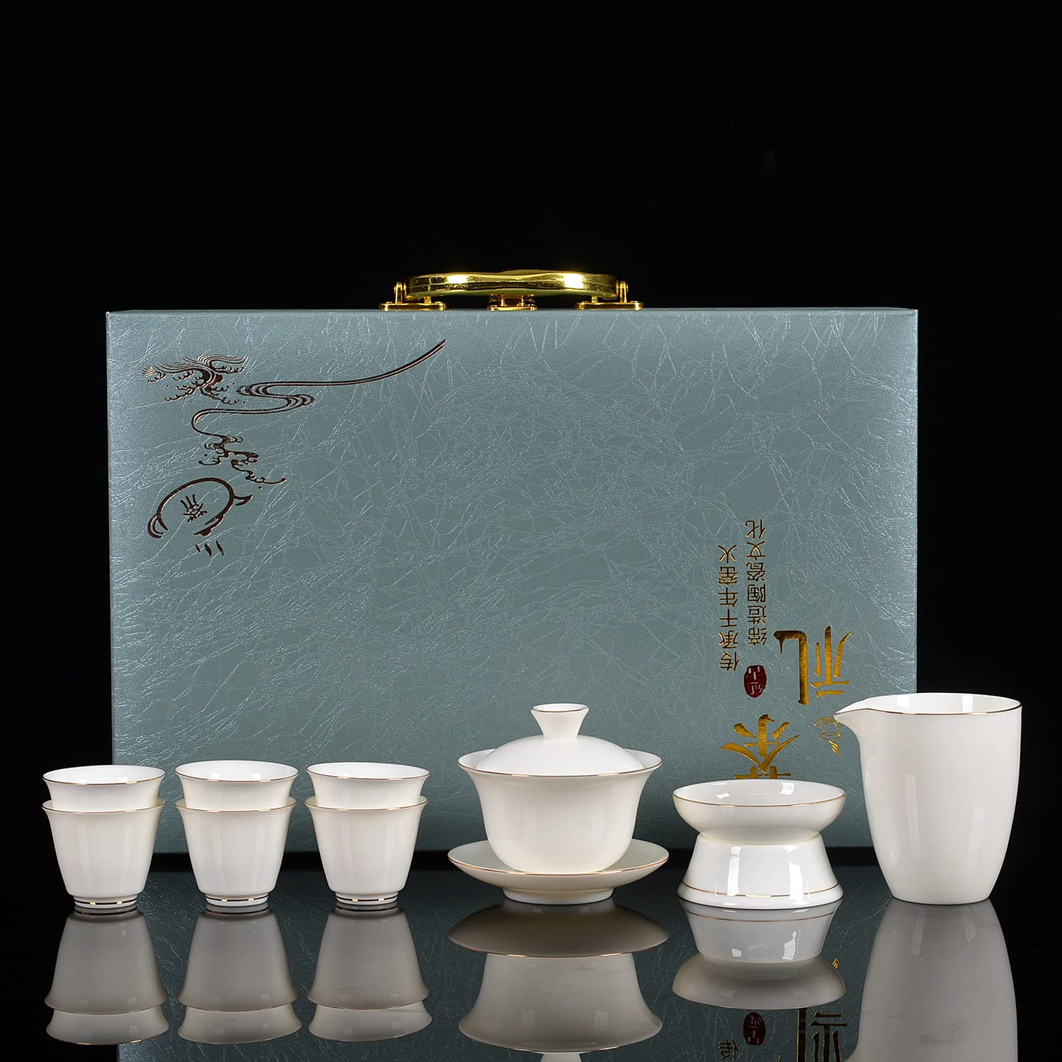 Premium White Porcelain Tea Set - Modern Ceramic Gaiwan Set with Cups, Traditional Chinese Tea Brewing Accessories for Adults | Perfect for Home Tea Ceremonies, Office Use & Gift Giving