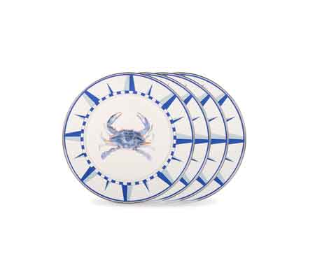 Blue Crab Enamelware Dinner Plates Set of 4 - 10.5 Inch Porcelain Plates for Seafood, Picnics & Coastal Dining - Rustic Blue Crab Design for Kitchen, Restaurant & Beach House Decor