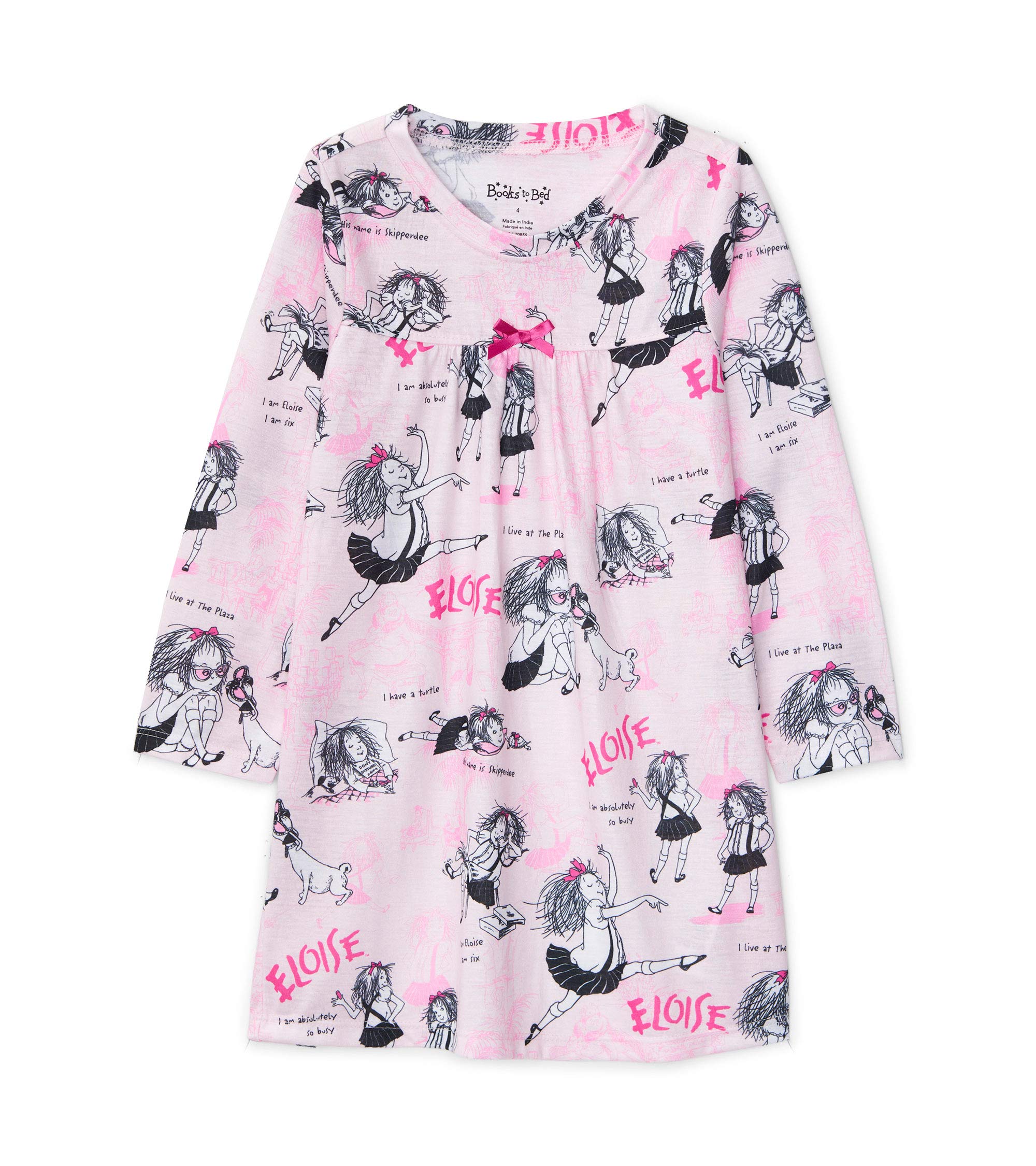 Books to Bed Girls' Long Sleeve Printed Nightgown - Soft Cotton Pajama Dress for Toddler & Kids Sleepwear - Perfect for Bedtime Reading & Cozy Nights