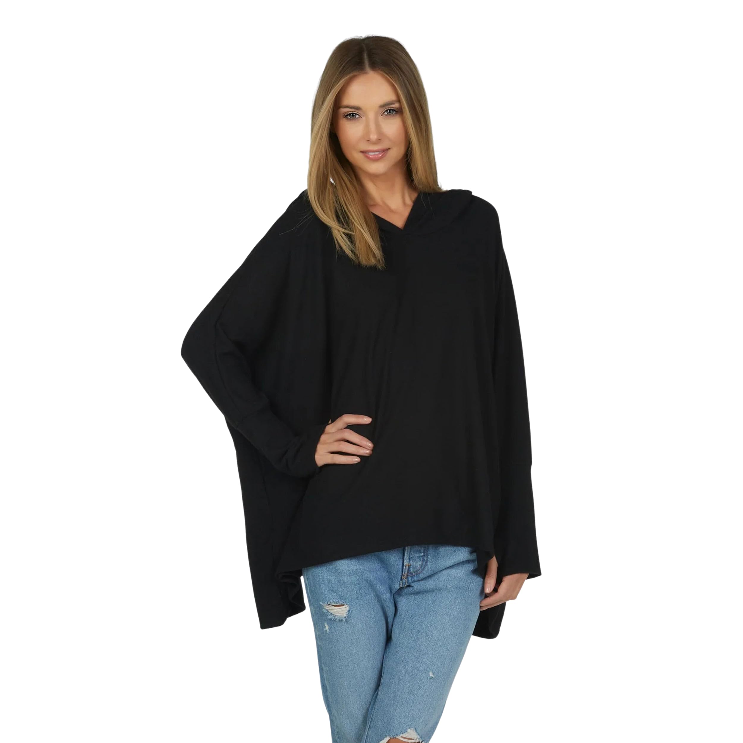 Michael Lauren Dash Oversized Hoodie for Women - Soft Knit Fabric Sweatshirt, Made in LA (Black) | Cozy Winter Wear, Casual Outfit, Loungewear, Street Style Fashion