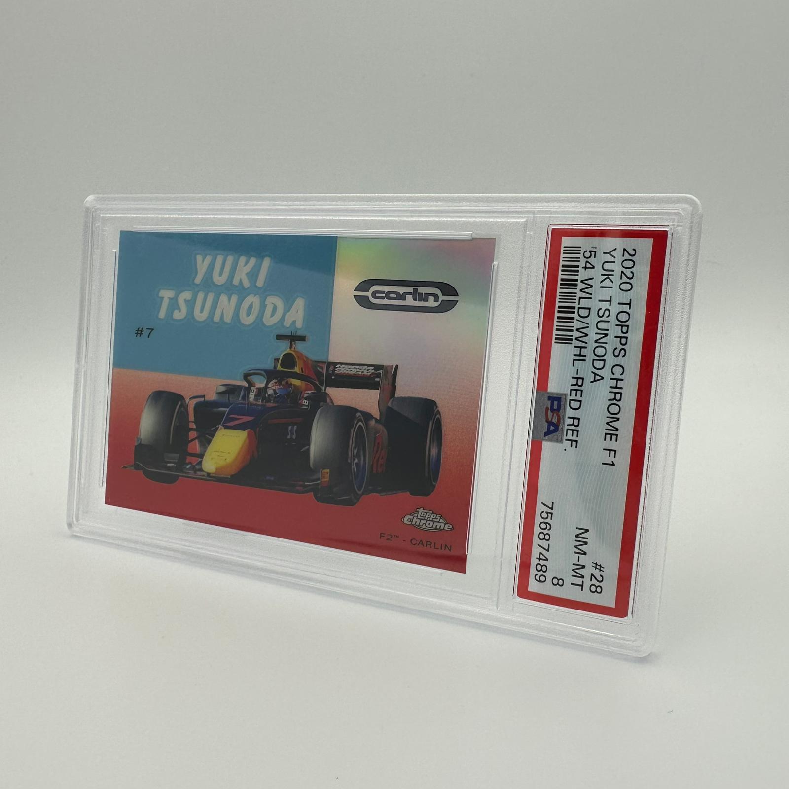 PSA 8 Yuki Tsunoda F2 Driver #54W 28 Red Refractor Trading Card - Rare Collectible for Motorsport Fans & Racing Memorabilia Enthusiasts