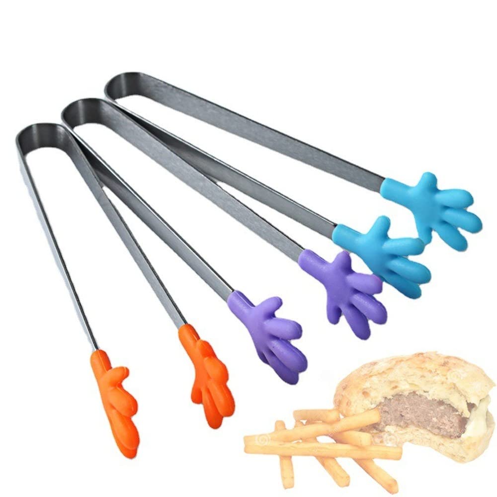 Creative Small Palm Design Silicone Clip with Stainless Steel Handle - Kitchen Gadget for Candy, Ice Cubes & BBQ - Perfect for Food Prep, Party Serving & Outdoor Grilling