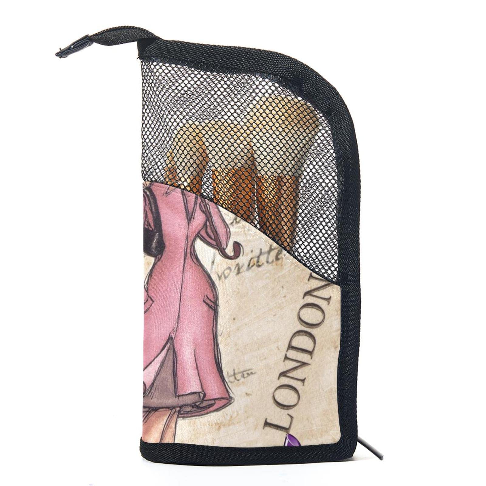 Portable Makeup Brush Organizer Bag with 12 Slots - Eiffel Tower & Girl Design - Travel Cosmetic Brush Holder Case for Professional Makeup Artists & Beauty Enthusiasts - Perfect for Home, Travel & Salon Use