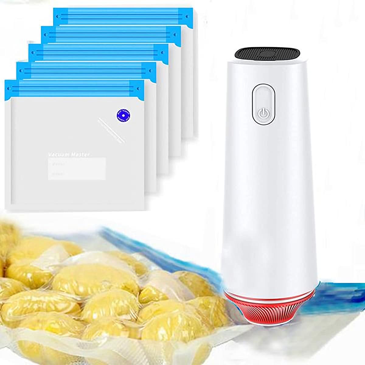 BPA-Free Vacuum Sealer Machine with 5 Reusable Sous Vide Bags | Portable Food Preservation System for Sous Vide Cooking, Meal Prep & Long-Term Food Storage | Perfect for Home Kitchens, Camping & Freezer Organization