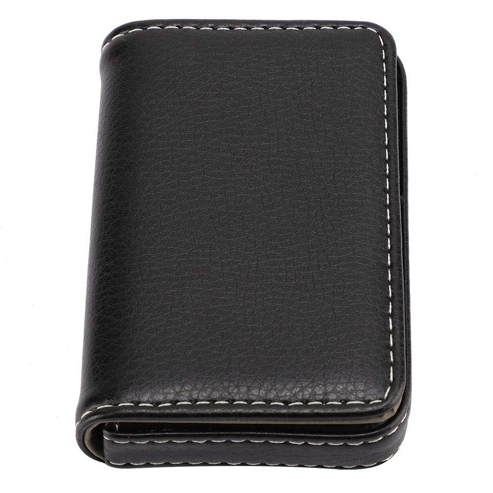 Premium PU Leather Business Card Holder with Magnetic Closure - Stainless Steel Card Storage Case Organizer (Black) - Perfect for Office, Networking & Professional Events