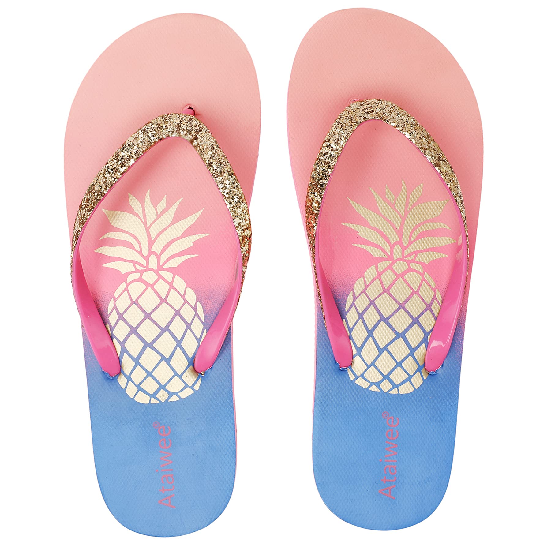 Ataiwee Girls Flip Flops - Kids Slip On Thong Sandals with Cute Fruit Print | Comfortable Beach & Pool Slides for Toddler Summer Outfits