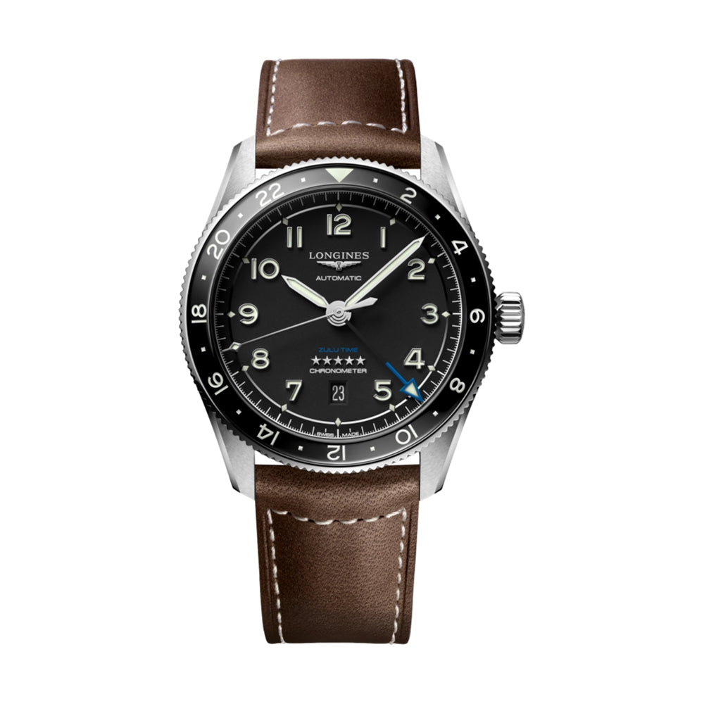 Spirit Zulu Time 42mm Black Dial Watch with Black Bezel & Strap - Pilot & Diver's Luxury Automatic Watch for Men, Perfect for Aviation, Diving & Everyday Wear