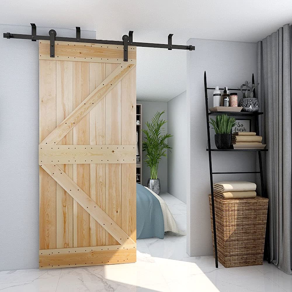 7.5FT Ceiling Mount Sliding Barn Door Hardware Kit - Heavy Duty Black L-Shape Bracket System with Strong Bearing for Low Ceilings, Fits 45