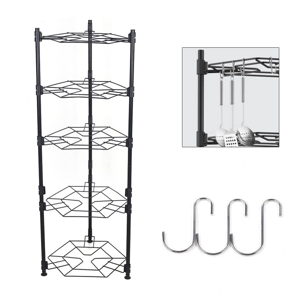 5-Tier Stainless Steel Kitchen Storage Organizer Shelf - Space Saving Rack for Pots, Pans & Utensils - Perfect for Small Kitchens & Pantry Organization