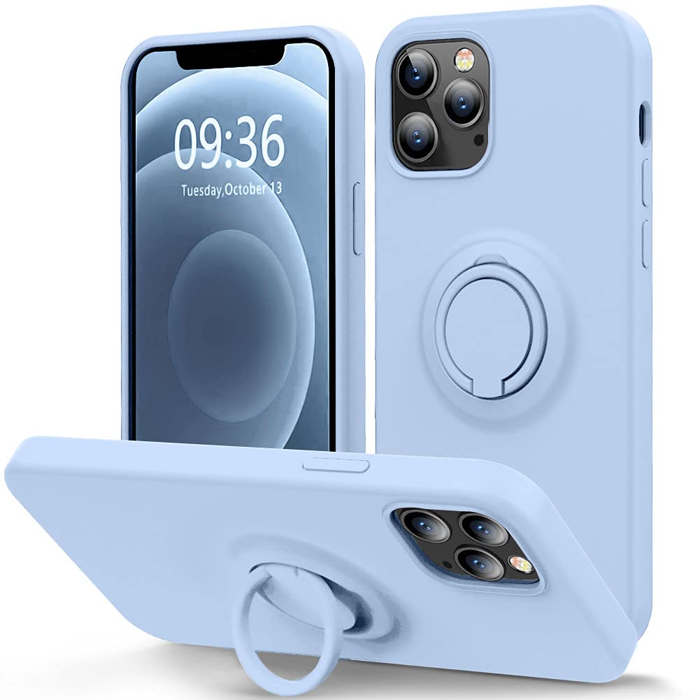 MOCCA iPhone 12 Case & iPhone 12 Pro Case 6.1 Inch - Shockproof Protective Cover with Ring Kickstand & Soft Microfiber Lining | Anti-Scratch Full Body Protection | Light Blue | Perfect for Work, Travel & Outdoor Activities