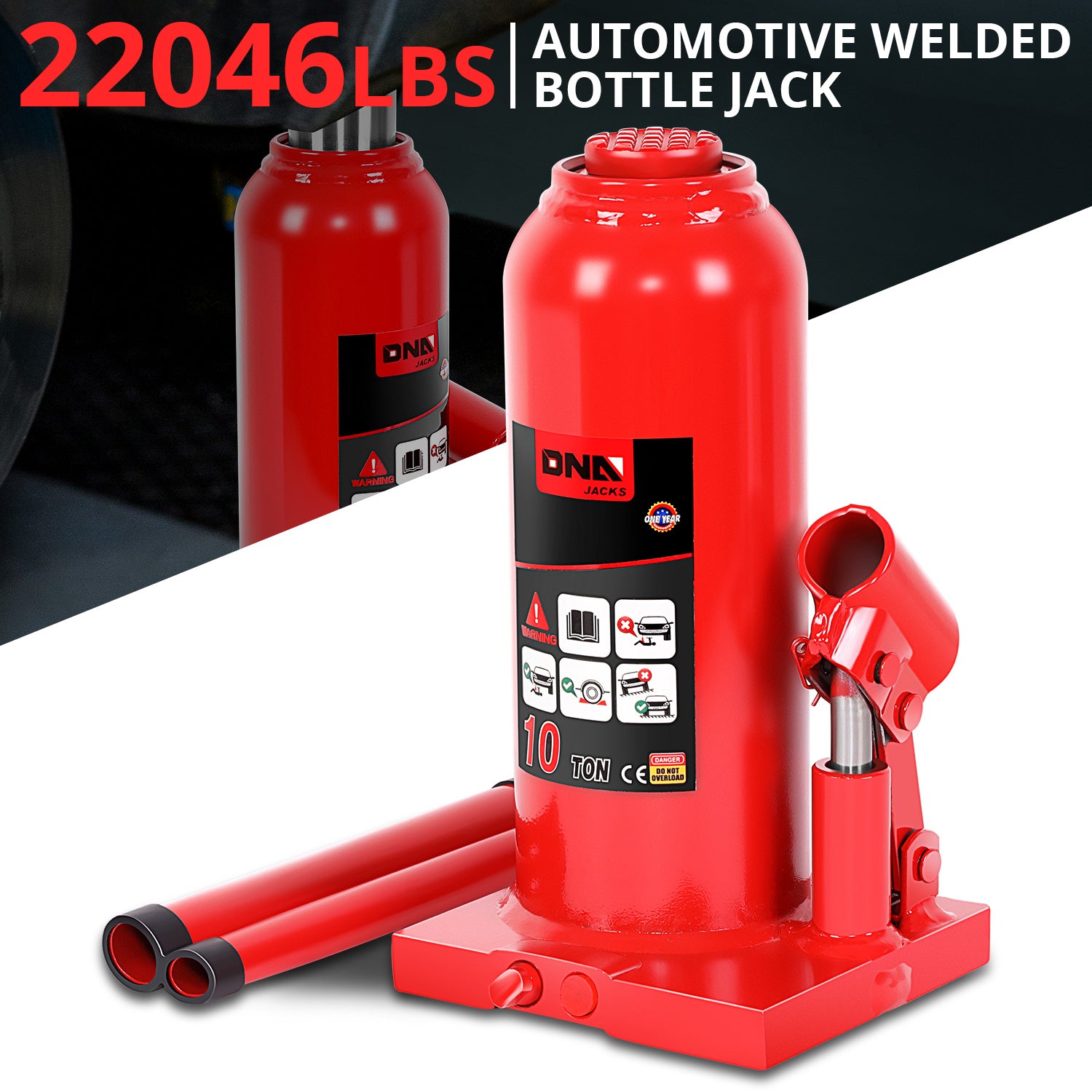 10 Ton Welded Hydraulic Bottle Jack with Manual Handle - Heavy Duty Lifting for Vehicles, Construction & Industrial Use