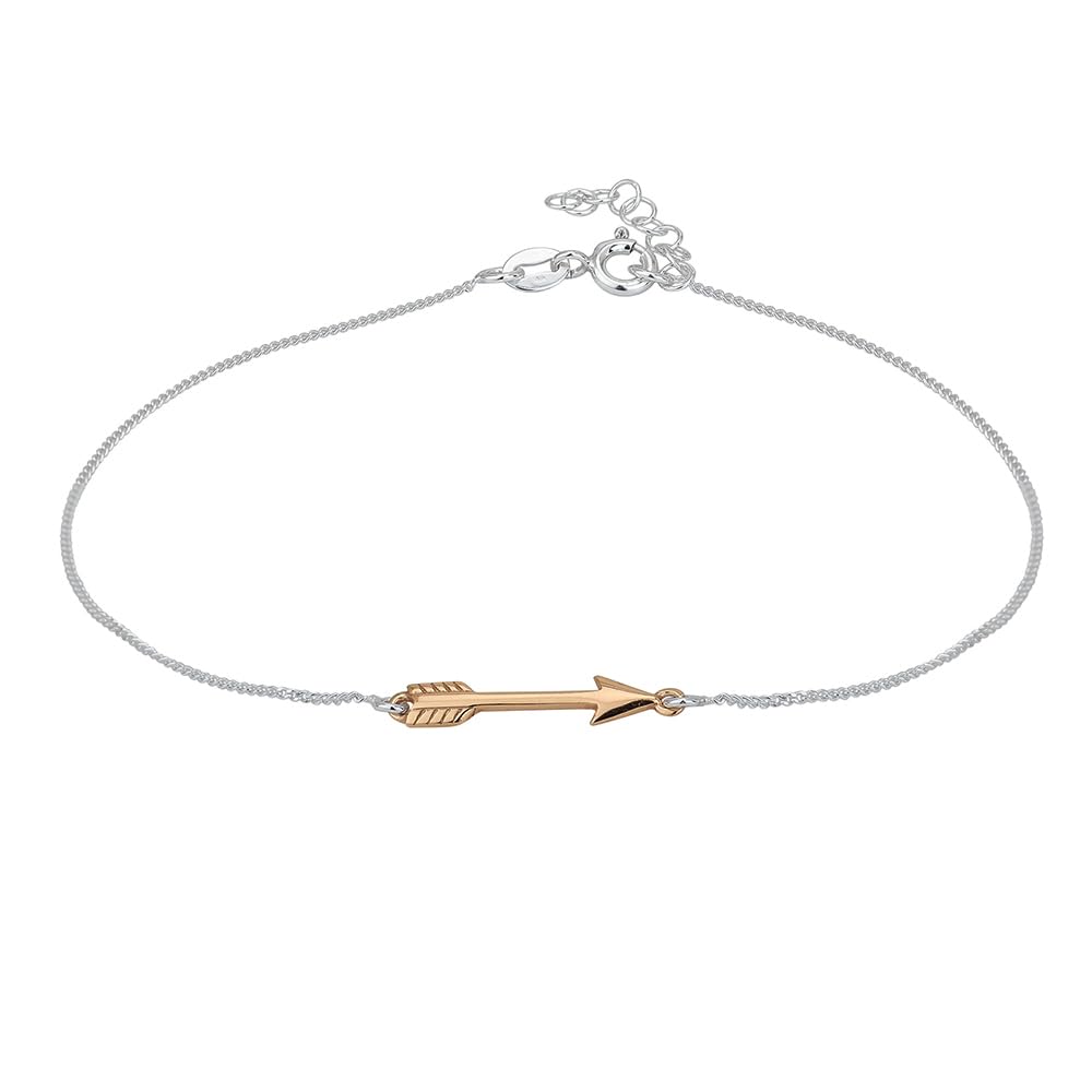 925 Sterling Silver Rose Gold Plated Arrow Charm Two-Tone Anklet for Women - Elegant Handcrafted Adjustable Chain Ankle Bracelet (9