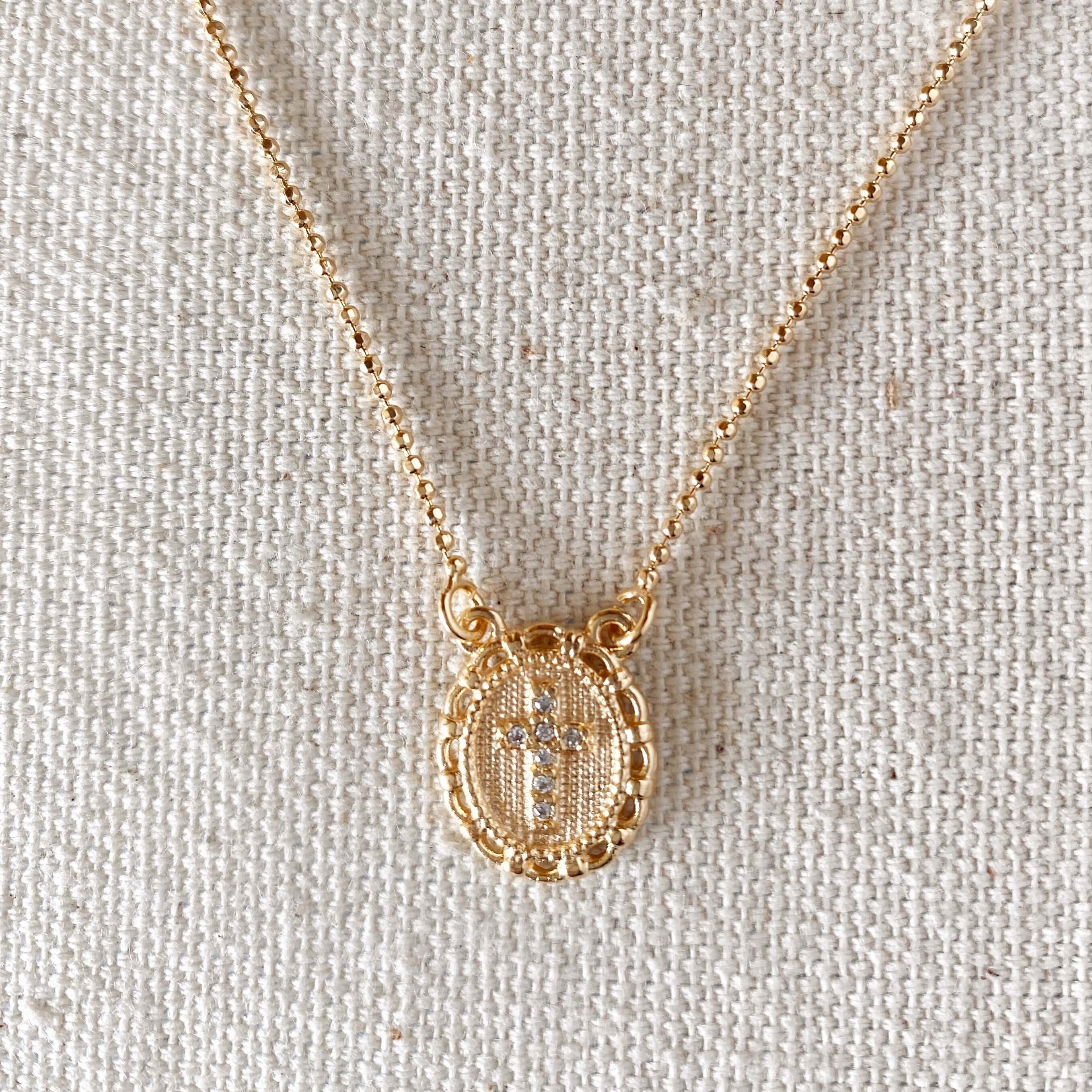 18K Gold Filled Cross Plate Scapular Necklace - Religious Jewelry for Women & Men - Perfect for Baptism, First Communion & Daily Faith Wear