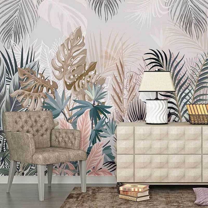 Tropical Plants Rainforest Leaves Wallpaper Mural - Nature-Inspired Home Decor for Living Room, Bedroom & Office