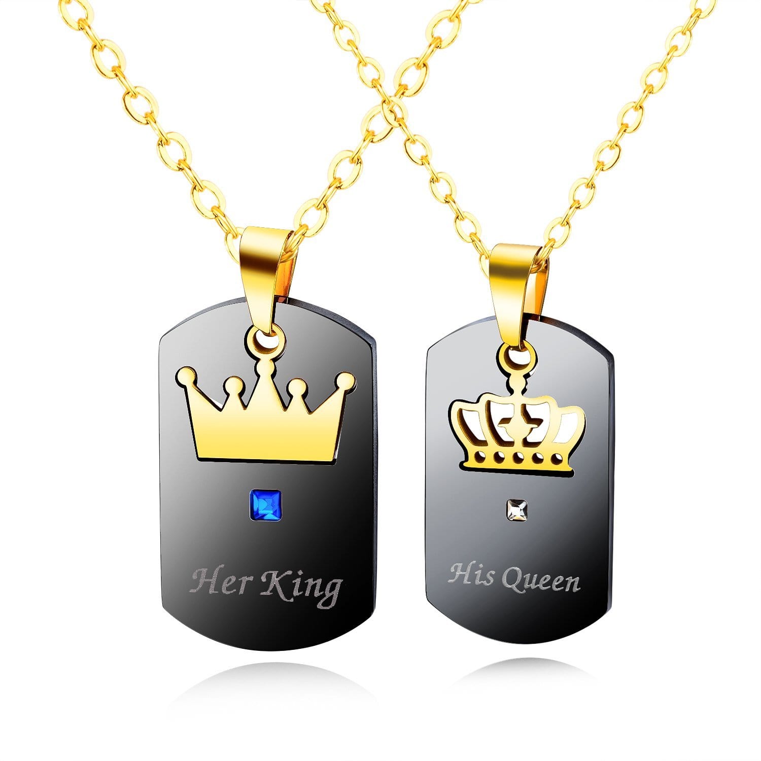 His & Hers Couple Necklace Set - Matching King and Queen Pendants for Couples - Perfect for Anniversaries, Valentine's Day & Romantic Gifts