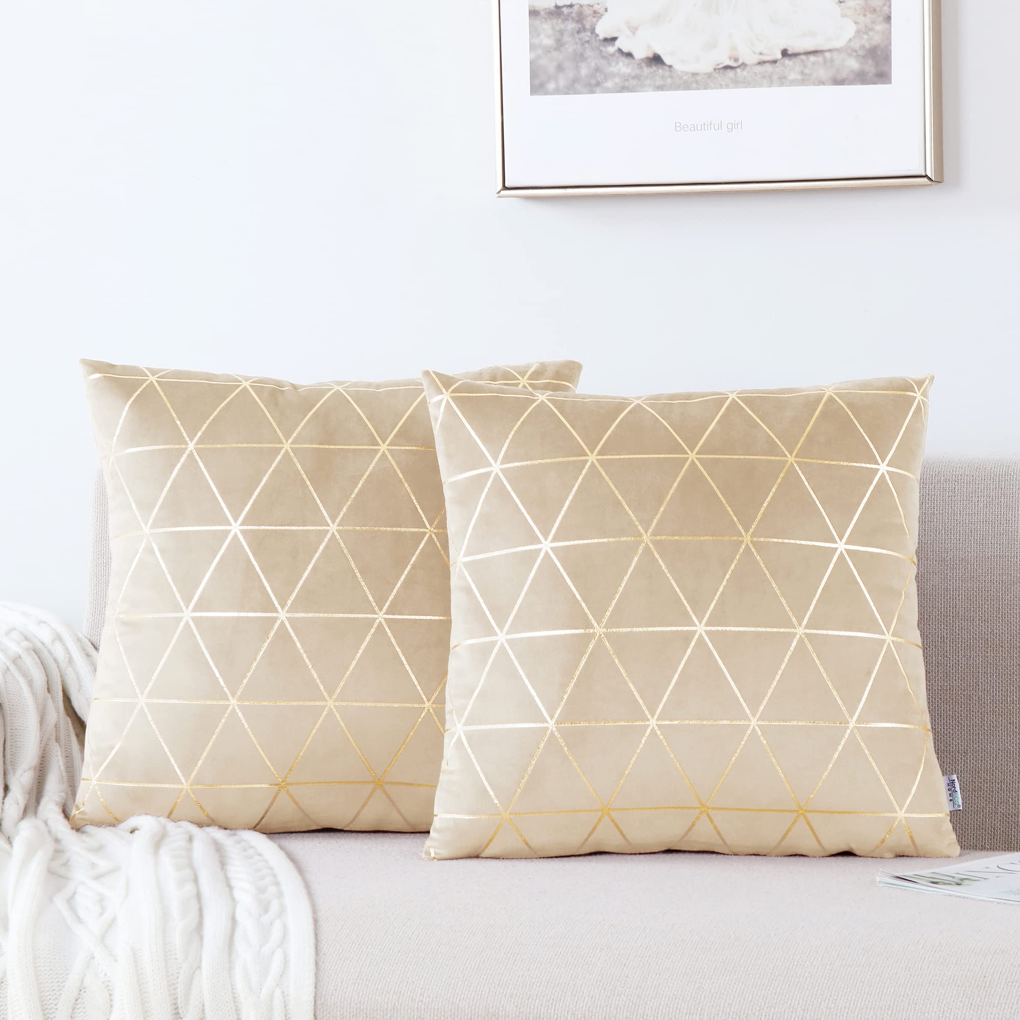 NordECO HOME 2-Pack Square Throw Pillow Covers 16x16 Inches - Soft Decorative Cushion Cases for Sofa, Couch, Bed & Home Decor in Beige Brown - Perfect for Living Room, Bedroom & Seasonal Home Styling