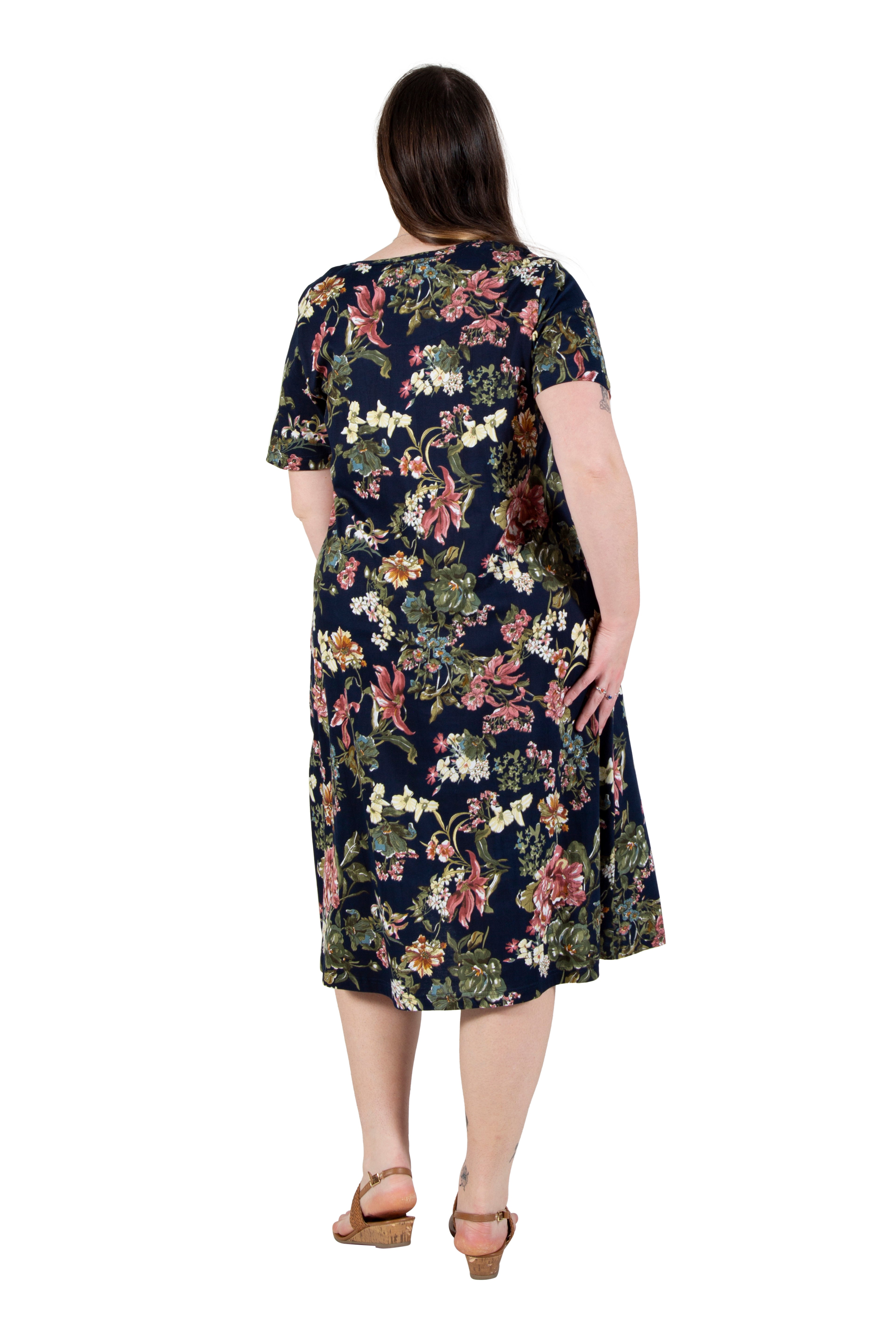 La Cera Plus Midnight Floral Knit Dress - Women's Elegant Floral Print Stretchy Knit Dress for Evening Parties & Date Nights