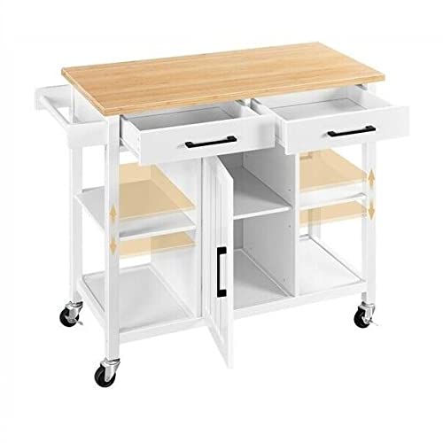 Mobile Island Kitchen Cart with Top, Storage Cabinets & Drawer – MagnifiQ Rolling Storage Cart with Wheels for Kitchen, Dining Room, or Small Space Organization