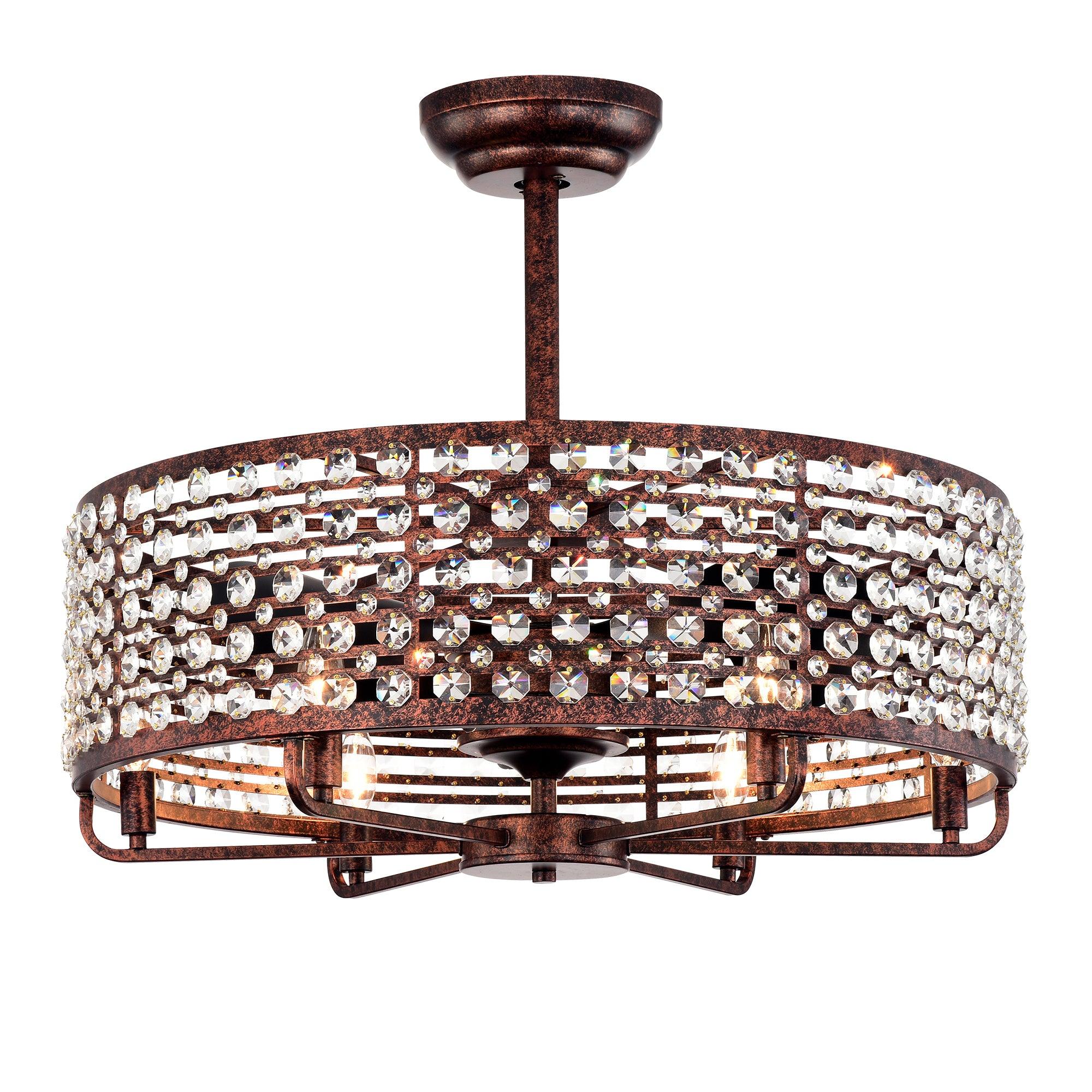 26.8 Inch Crystal Chandelier Ceiling Fan with Remote Control - 3 ABS Blades & 4 Light Fixtures (Bulbs Not Included) - Perfect for Living Room, Bedroom, and Dining Room Lighting