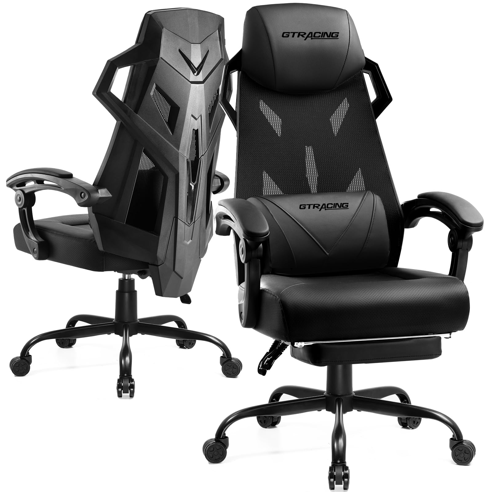 GTRACING Ergonomic Gaming Chair with Mesh Back, Adjustable Headrest & Lumbar Support - Reclining Computer Chair with Footrest for Office & Home Gaming Setup (Black) - Perfect for Esports, Streaming & Long Work Sessions