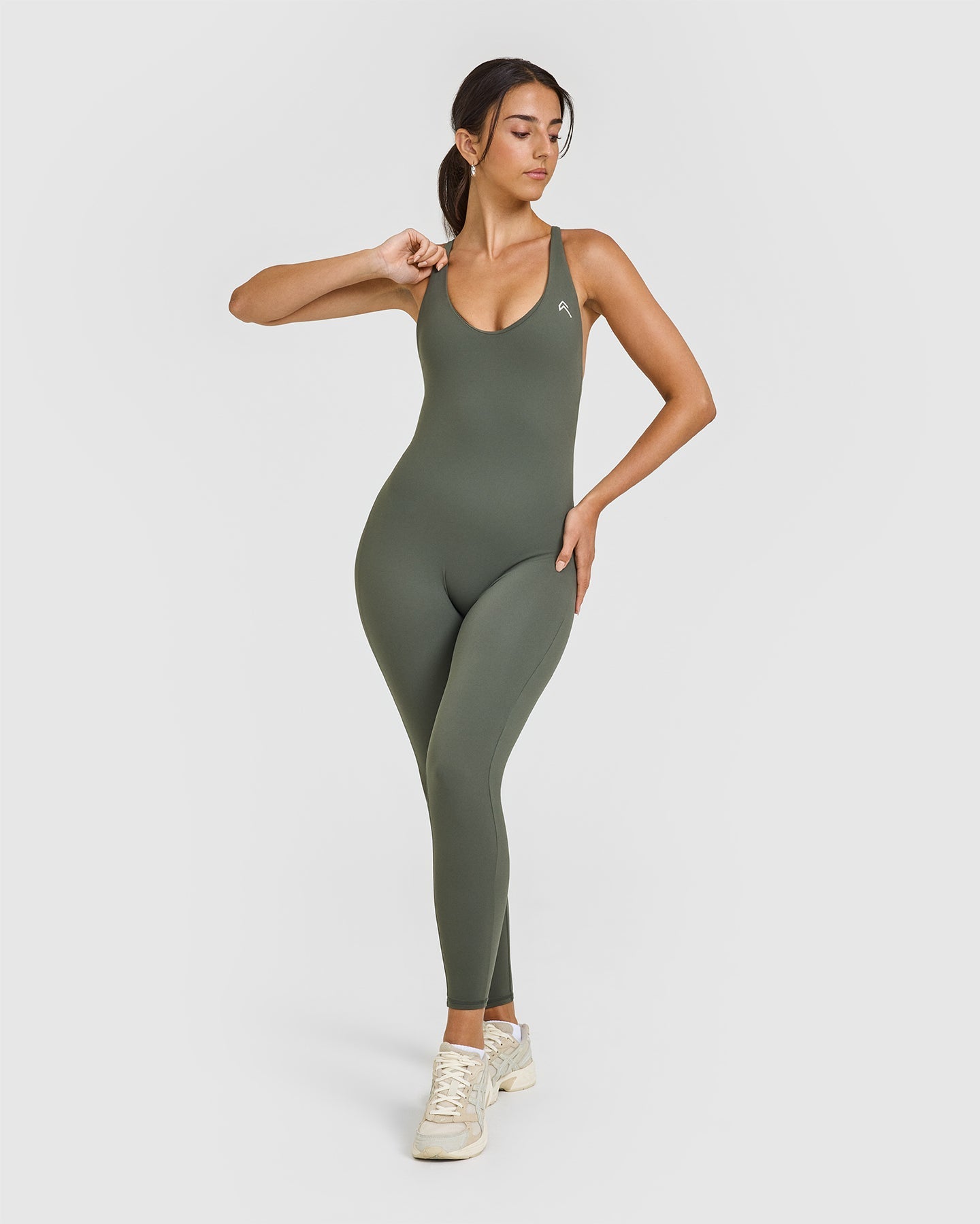 Unified Scoop Back All-in-One Long Dress in Dark Khaki | Elegant Women's Maxi Dress for Casual Wear, Beach Cover Up & Summer Outfits