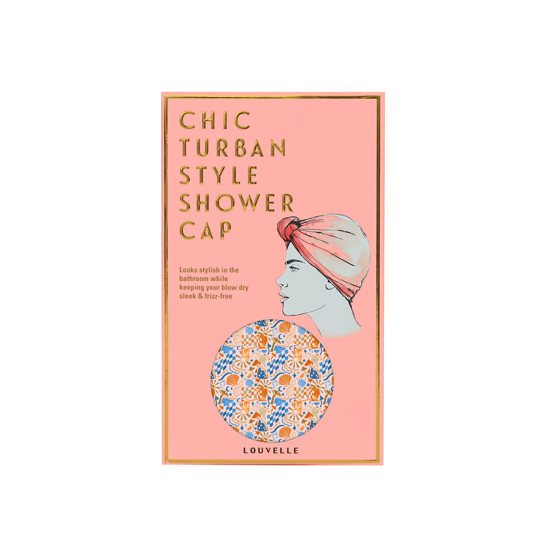 Louvelle Dahlia Waterproof Shower Cap - Stylish Yacht Vibes Design for Women - Perfect for Bathing, Swimming & Spa Days